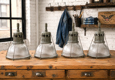VINTAGE HOLOPHANE INDUSTRIAL FACTORY PENDANT LIGHT RIBBED GLASS LAMP SHADE picture