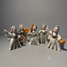 Thames Baseball Nuns Figurines Set of 5 White Vintage Hand Painted Japan Kitsch picture