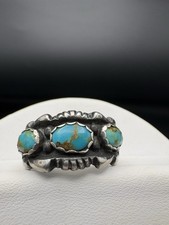 Vintage Navajo Sterling Silver Turquise Ring - 6.6 Grams & 10-3/4 Size picture