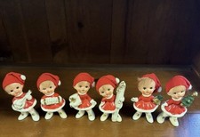 Vintage 1960’s Arnart Christmas Pixie Girls Set Of 6 Japan X-8392 Knit Hats Hair picture