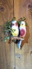 Vintage Ceramic Lovebird Parakeet Wall Pocket Planter Pair Mid Century Colorful  picture