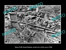 OLD LARGE HISTORIC PHOTO SIOUX FALLS SOUTH DAKOTA AERIAL VIEW OF THE TOWN c1960 picture