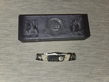 Colt Buckshot Bone CT485 Folding Pocket Knife Brown Handle With Box NOS picture