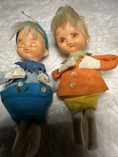 TWO Vtg 50s 60s Rubber Faced Felt Elves Ornaments 4