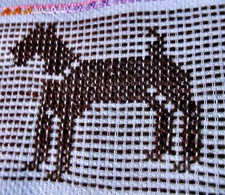 Vtg Mint-Green Huck Linen Kitchen Towel Swedish Embroidery Terrier Dog Fringe picture
