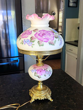 Vintage Fenton Floral Satin Glass Student Lamp Beautiful GWTW Signed READ picture