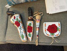 Native American Sioux Handmade Knife Sheath set Indian Beaded Knife Cover 4 Pcs picture