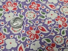 BEST Vintage Feedsack Flour Sack Fabric 40s Red Floral on Lavender Remnant Quilt picture
