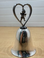 Vtg Silver Plated Bell Heart Handle Cupid Cherub Bow and Arrow Valentine Gift picture