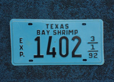 1992 Texas BAY SHRIMP License Plate picture