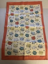 Vintage Ulster Weavers Tea Towel Irish Linen Cats “Curly Whiskers” Cute  EUC picture