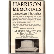 Harrison Memorials Harrison Granite Co Fifth Ave Barre VT c1920 Ad SAK3-M39 picture