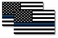2X THIN BLUE LINE AMERICAN FLAG MAGNETS 3''x5'' PACK OF 2 Magnets for car fridge picture