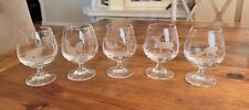 Vintage Crystal Wildlife Etched Glasses Cognac Brandy Snifters Lot of 5 picture