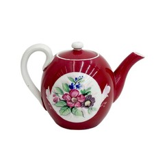 Kuznetsov Gardner Imperial Russian Porcelain Teapot Red c1910 picture