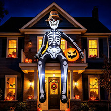 10FT Scary Giant Sitting Skeleton Halloween Inflatables Outdoor Decorations | Bu picture