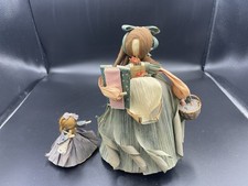 Vintage Nan’s Dolls Corn Husk Woman & Child Figurine Set Handmade Folk Art picture