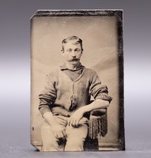 Antique 1/6 Plate Tintype Photo Handsome Man Mustache  Cardigan Sweater c1870 picture