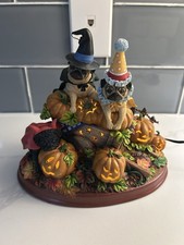 Rare Danbury Mint Pumpkin Pugs Halloween Lighted Collectible With Box Works picture