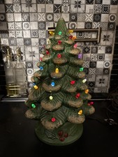 Vintage Atlantic Mold Ceramic Christmas Tree 18” Flocked With Lights And Base picture