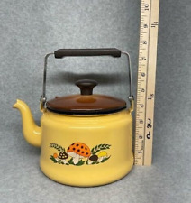 Vintage Sears 1970s Merry Mushroom Harvest Gold Enamelware Tea Pot/Kettle picture