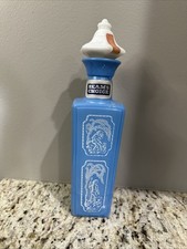 Vintage Empty Jim Beam Blue and White Milk Glass Decanter 1965 Shepherd and dog picture