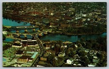 Vintage Zanesville Ohio Y-Bridge City Aerial Postcard 1960s picture