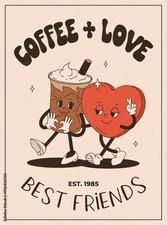 Coffee and Love SAN VALENTIN Cute Cool Repro Print Poster 13x19 picture
