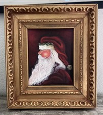 Original 1900's Vintage Santa Clause folk art signed painting framed 16.5 × 14.5 picture