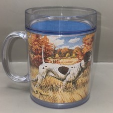 VTG Thermo-serv Mug Hunting Dog Pointer Bobwhite Ross B Young Made in USA EUC picture