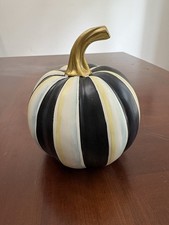 Mackenzie Childs Courtly Striped Pumpkin 6” Tall Black/white Gold Curved Stem picture