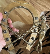 Antique 19thc Victorian Equestrian Jockey Horseshoe Riding Whip Crop Sculpture picture
