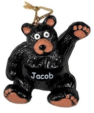 JACOB     Personalized    'Waving' BLACK BEAR Ornament    1.75