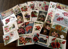 Colorful Lot of 25 ~Antique~GREETINGS POSTCARDS with POPPIES~POPPY FLOWERS~s497 picture