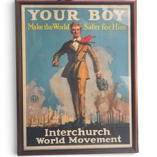 Original 1920 Your Boy Interchurch World Movement Lithograph Framed Poster Fuhr picture