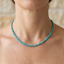 3mm Round Turquoise Choker Necklace Dainty Beaded Boho Healing Jewelry 18