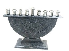 Black Faux Marble Hanukkah Menorah With Metal Candle Holders picture