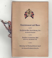 1941 British War Relief Dance Program New Rochelle, NY picture