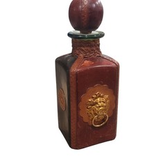 VTG MID CENTURY ITALIAN HAND TOOLED LEATHER WRAPPED DECANTER BOTTLES picture