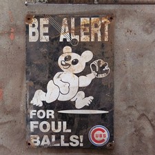 VINTAGE BE ALERT UBS BEAR OLD US GASOLINE OIL GAS PUMP ENAMEL PORCELAIN SIGN picture