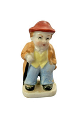 Vintage Japan Porcelain Figurine Man Red Hat Orange Coat Umbrella Cane Miniature picture