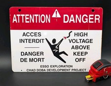 Esso Metal Sign Africa Doba Oil Chad Cameroon in French (Rare) ExxonMobil 10x14