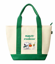 Starbucks x Peanuts Snoopy Canvas Tote Bag Green Beige Coffee & Tea Theme picture