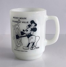 Vtg 1970s Anchor Hocking Disney Steamboat Willie Mickey Pepsi Milk Glass Mug picture