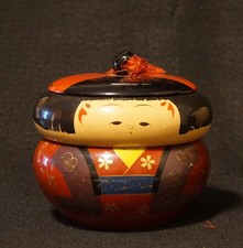 Vintage 1960’s Japanese Handcrafted Kokeshi Doll 3-Piece Stacking Trinket Box picture