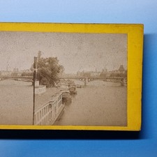 Paris Stereoview C1865 Real Photo France View Of The Seine House Boats picture