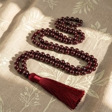 Red Garnet 108 Mala Beads Knotted Tibetan Buddhist Prayer Necklace Yoga Tassel picture
