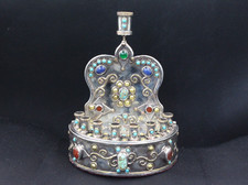 Turkmen Alpaka Judaica Hanukkah Menorah, 9 Candle Holder, Gemstones Menorah #H04 picture