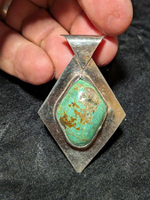 925 Sterling Silver  Diamond-Shaped Pendant with Green Turquoise Color Stone picture