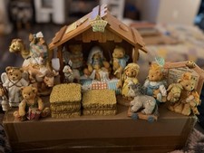 1992 Cherished Teddies - Nativity Set Shepherds , Angel, Cow & More 18 Pieces picture